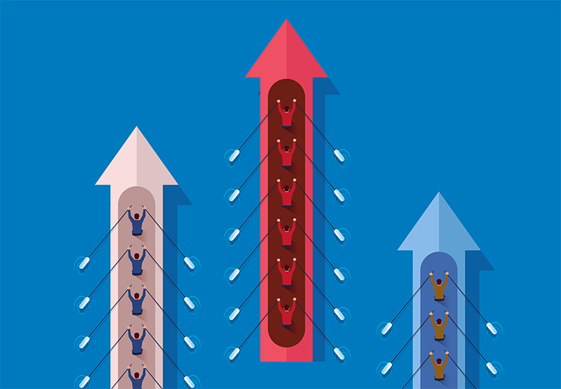 Boats rowing in the same direction